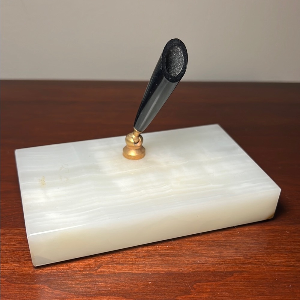 Vintage Onyx Marble Desktop Pen Holder